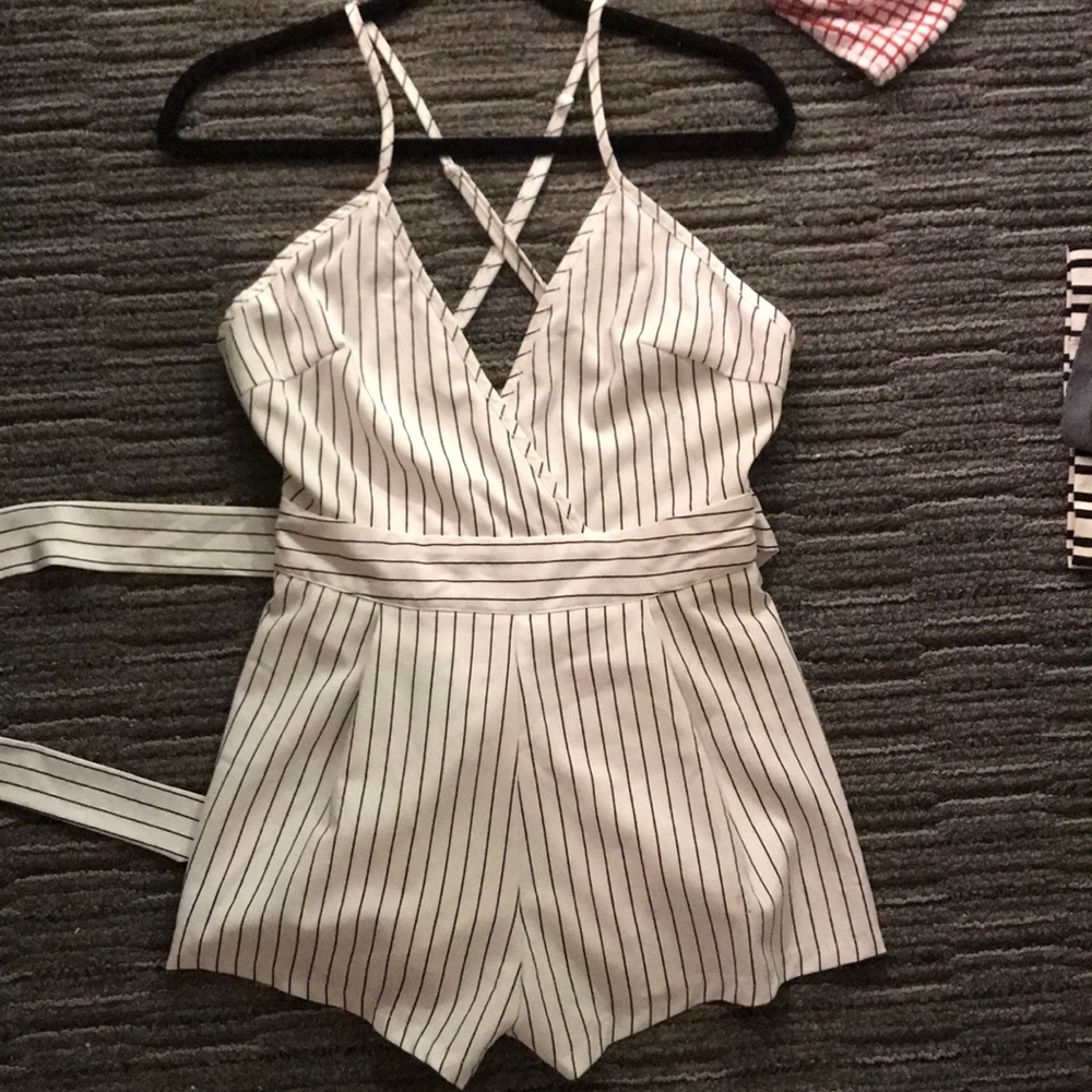 Black and white striped romper